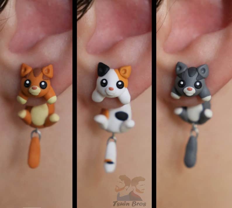 Two piece cat pierced earrings