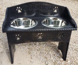 Wooden Pet Feeding Stand with heart and paw cut-outs