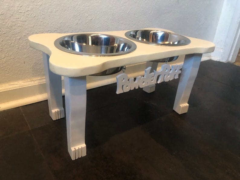 Raised Pet Bowls on Stand with Pet's Name
