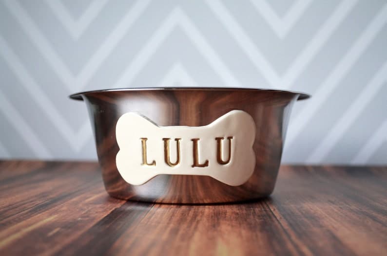 Stainless Steel Pet Bowl with ceramic name tag